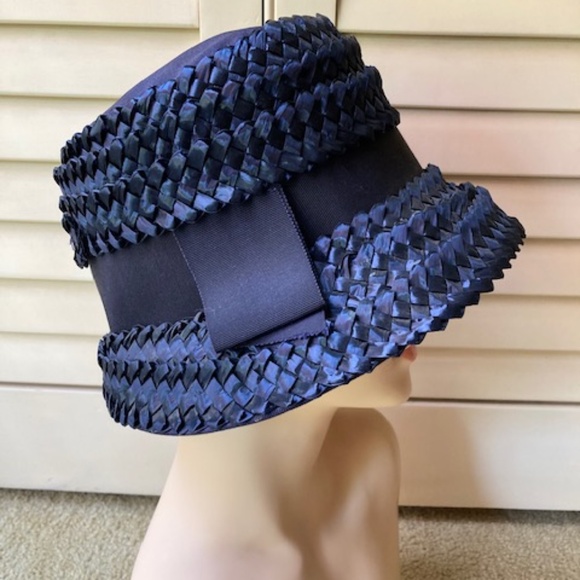 1950\'s Navy Blue Candy Straw Cloche Hat main image 4